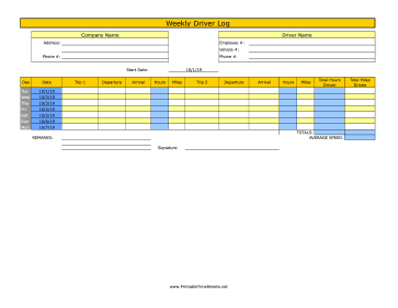 Weekly Driver Time Sheet 2 Trips