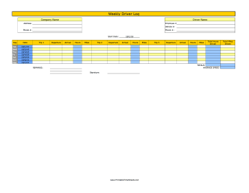 Weekly Driver Time Sheet 3 Trips