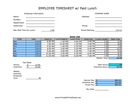 Weekly Paid Lunch