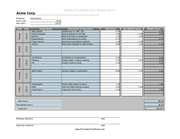 Weekly Projects Billable Hours