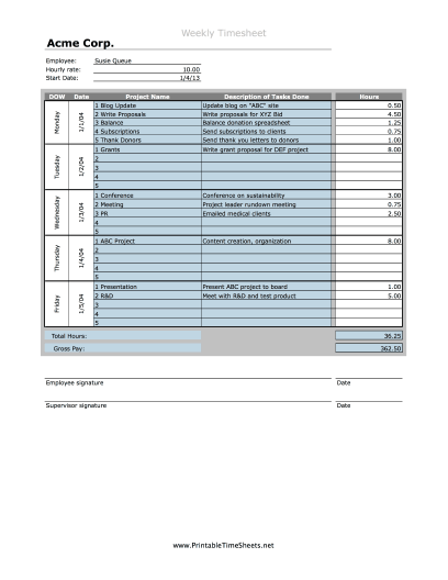 Weekly Projects Breakdown