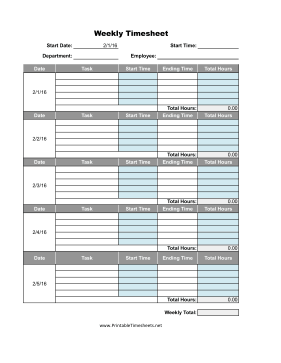 Weekly Tasks Automatic Start Times