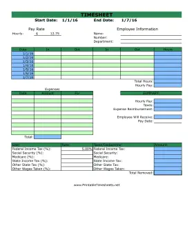 Weekly Timesheet With Expenses