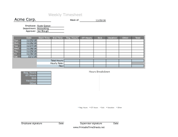 Weekly Timesheet With Pie Chart