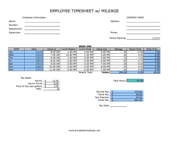 Weekly Timesheet with Mileage
