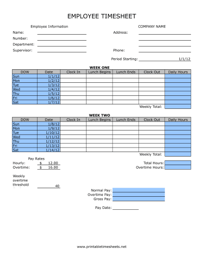 Timesheet With Lunch