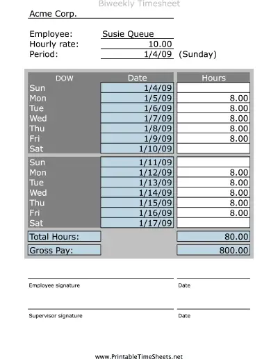 Simple Biweekly Timesheet Printable Time Sheet