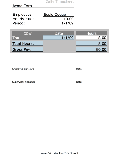 Simple Daily Timesheet