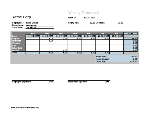 Weekly Timesheet (vertical orientation, work hours entered directly)