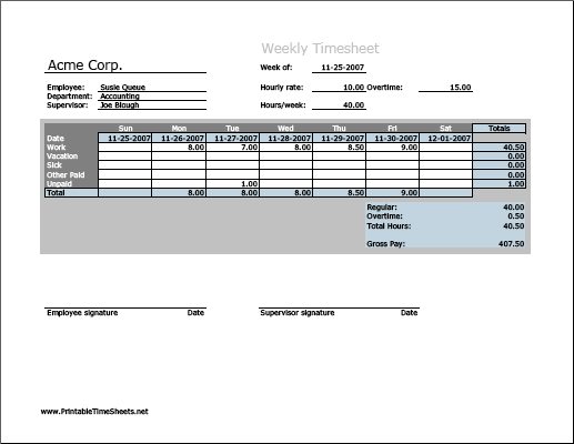 Weekly Timesheet (vertical orientation, work hours entered directly)