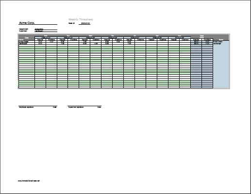 Weekly Multiple-Employee Timesheet (work hours entered directly)