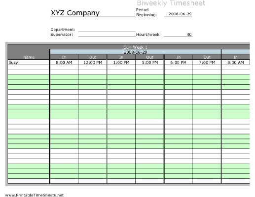 Biweekly Multiple-Employee Timesheet with overtime calculation, 3 work periods