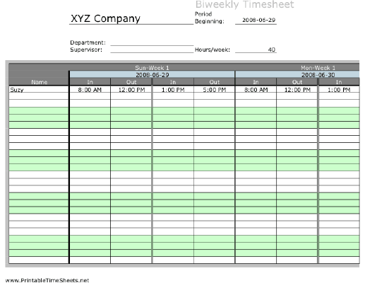 Biweekly Multiple-Employee Timesheet with overtime calculation, 2 work periods