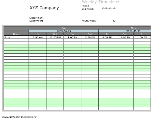 Weekly Multiple-Employee Timesheet with overtime calculation, 2 work periods