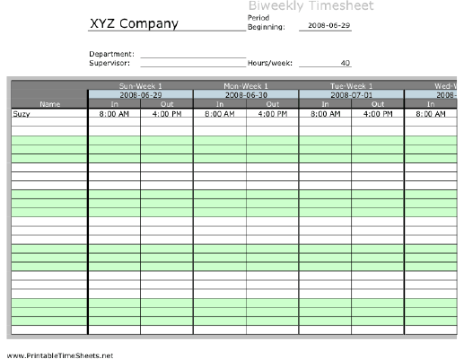 Biweekly Multiple-Employee Timesheet with overtime calculation, 1 work period