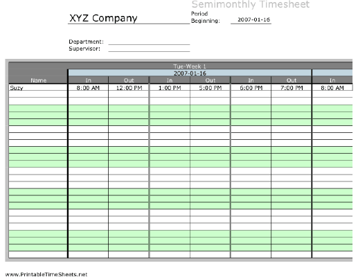 Semi-monthly Multiple-Employee Timesheet, 3 work periods