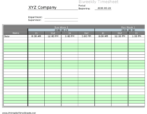 Biweekly Multiple-Employee Timesheet, 2 work periods