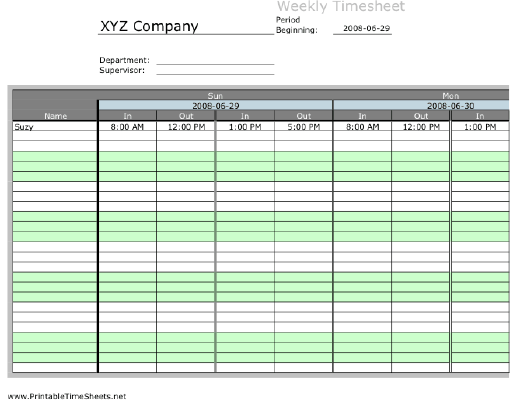 Weekly Multiple-Employee Timesheet, 2 work periods