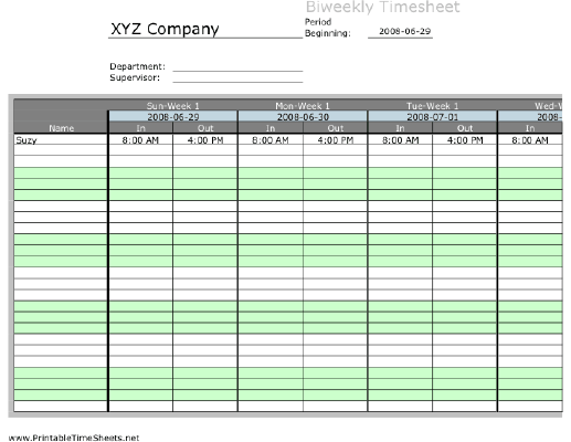 Biweekly Multiple-Employee Timesheet, 1 work period