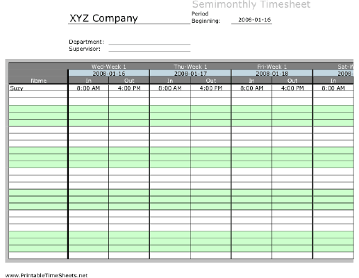 Semi-monthly Multiple-Employee Timesheet, 1 work period