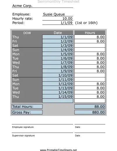 Simple Semimonthly Timesheet