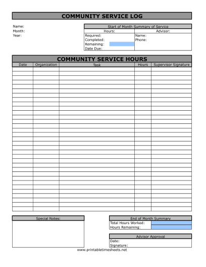 Community Service Timesheet