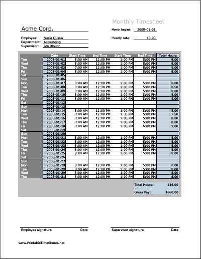 Monthly Timesheet (vertical orientation)