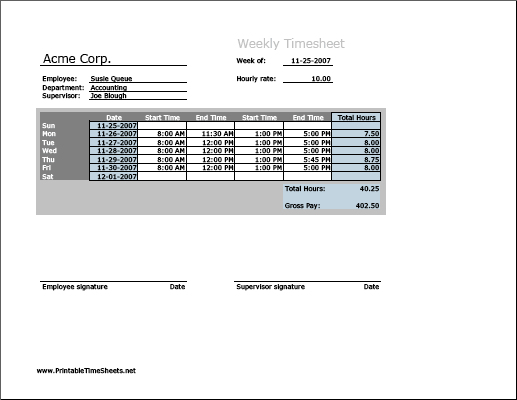 sample of timesheet spreadsheet